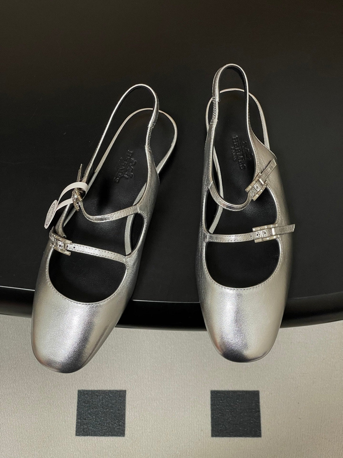 Hermes 26S Mila Open-Heel Sandals Silver in Calfskin 594344