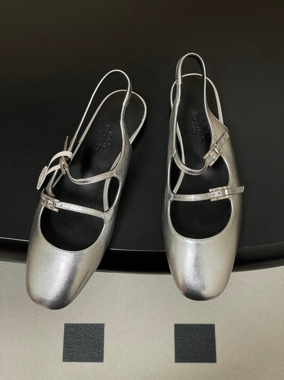 Hermes 26S Mila Open-Heel Sandals Silver in Calfskin 594344