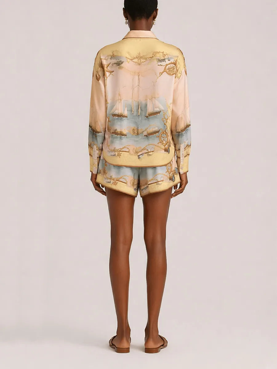 Rose Long-Sleeve Printed Shorts Set