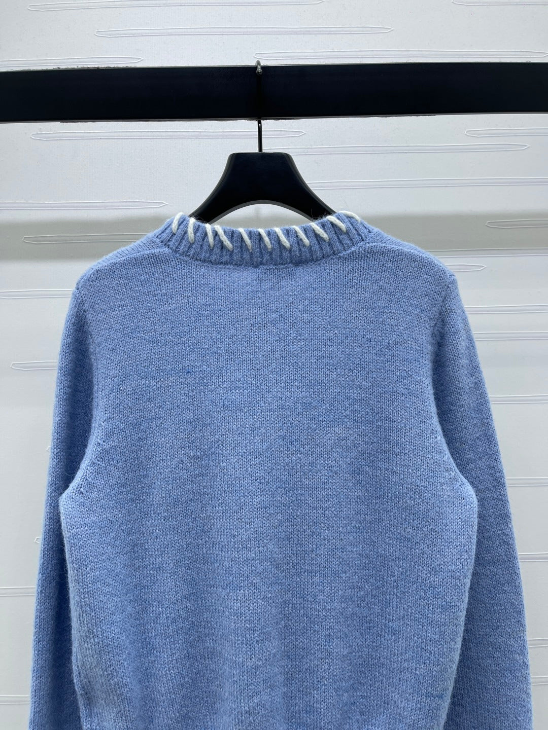 CC 26s Crochet-Trimmed Crew Neck Cardigan Blue Knit 343630