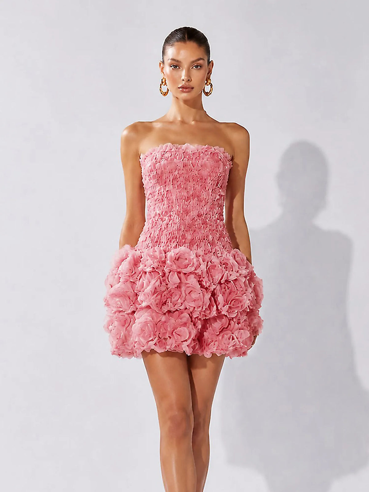 Aislinn Fitted Strapless Maxi Dress with 3D Floral Appliqués