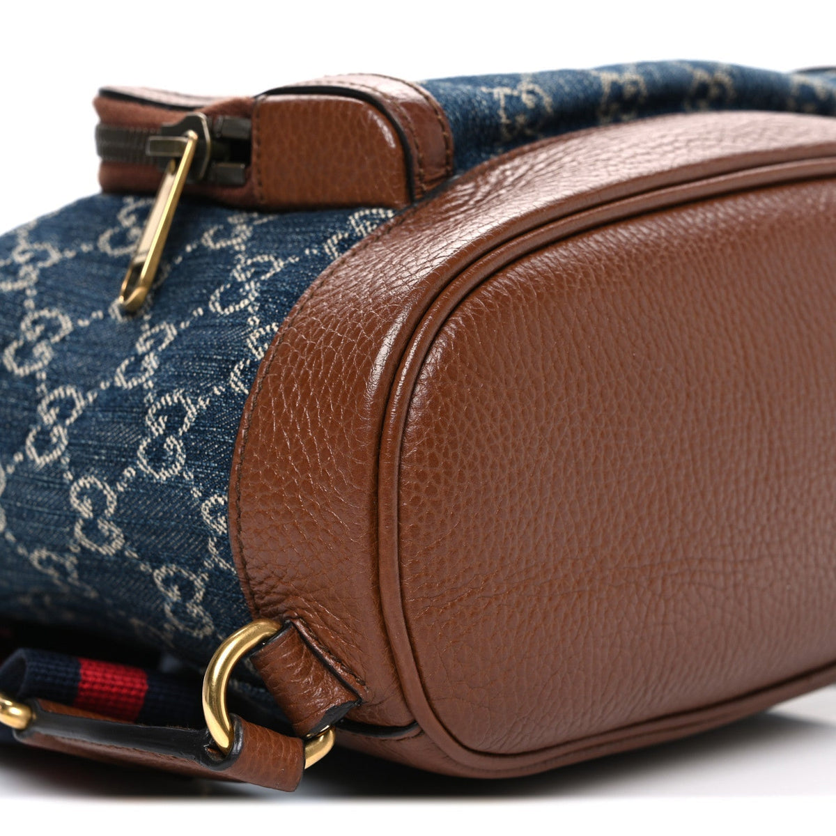 New Denim GG Monogram Retro Interlocking G Buckle Backpack Blue Tea Cuir