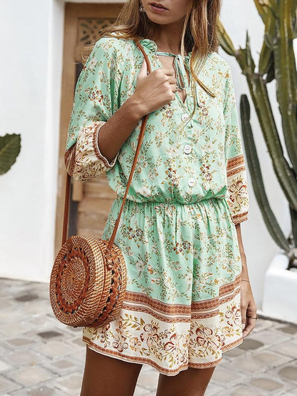 Women'S Floral Summer New Fashion V-Neck Casual Jumpsuit
