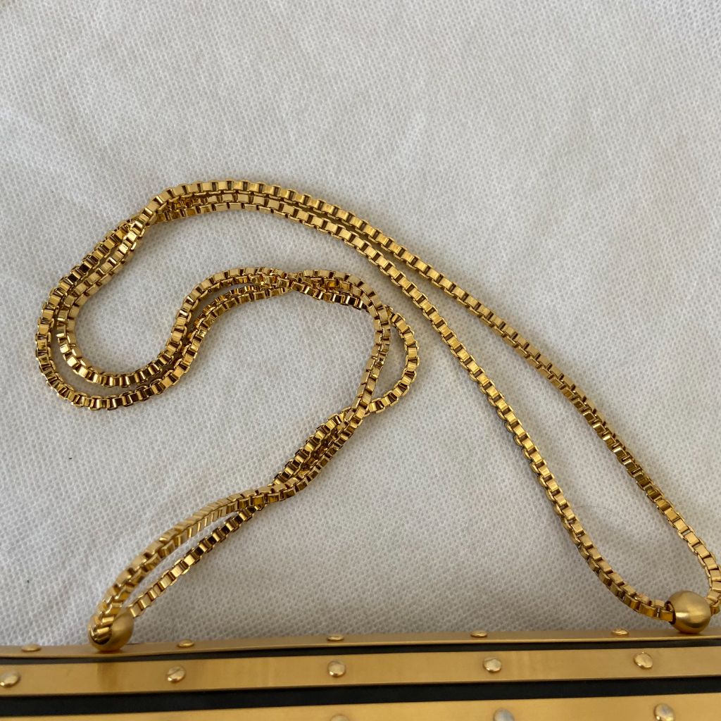 Elie Saab gold metal applique flap clutch with chain