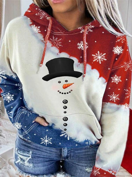 Women'S Snowman Contrast Color Long Sleeve Tie-Dye Hoodie