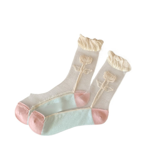 Rufia - Sweet Floral Mid-calf Socks for Women