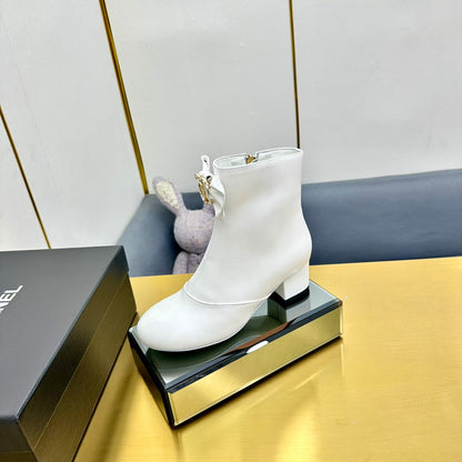 CC Bow-Adorned Rhinestone Boots White Cowhide 564596