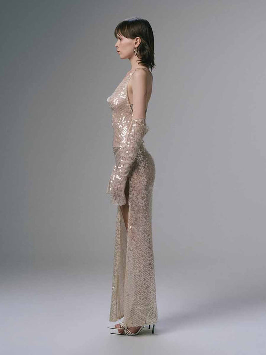 Clementine Sequined Chain Halter Maxi Dress