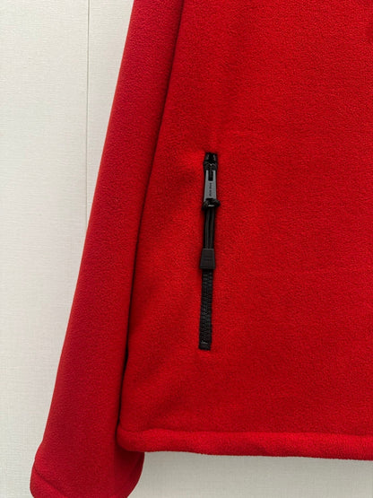 Miu Embroidered Fleece Hooded Zip-Up Jacket Red Cashmere 346102