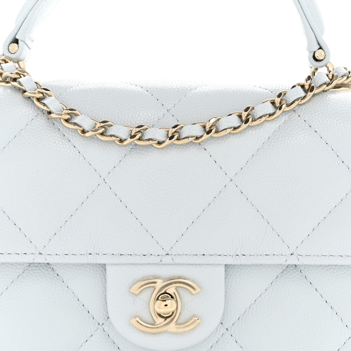 Caviar Quilted Mini Retro Twist Top Handle Flap Light Blue