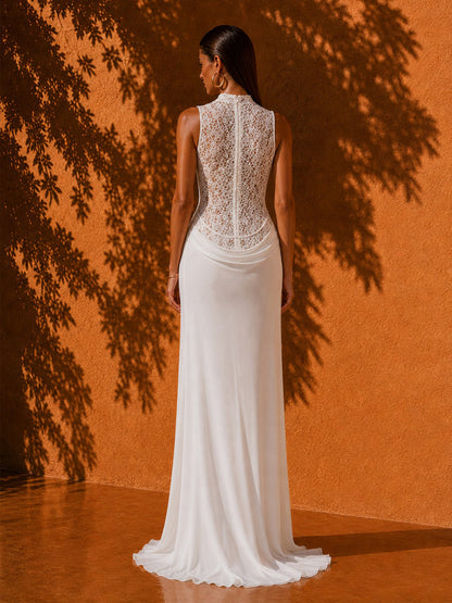 Paisley Floral Lace and Mesh Maxi Dress