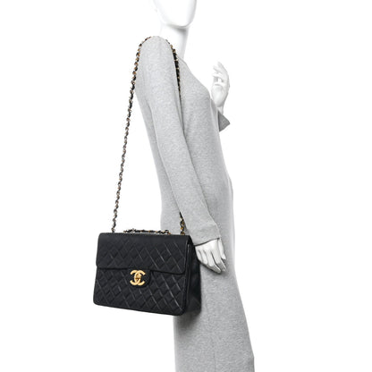 Lambskin Quilted XL Jumbo Single Flap Black