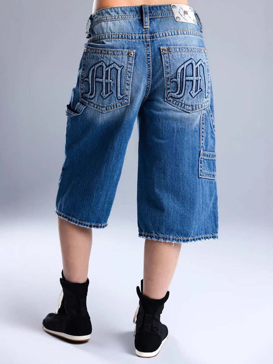 Nyla Embossed Patchwork Cargo Jeans