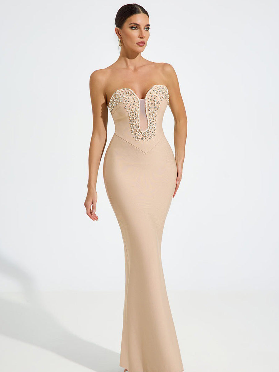 Ava Embellished Nude Mermaid Maxi Dress