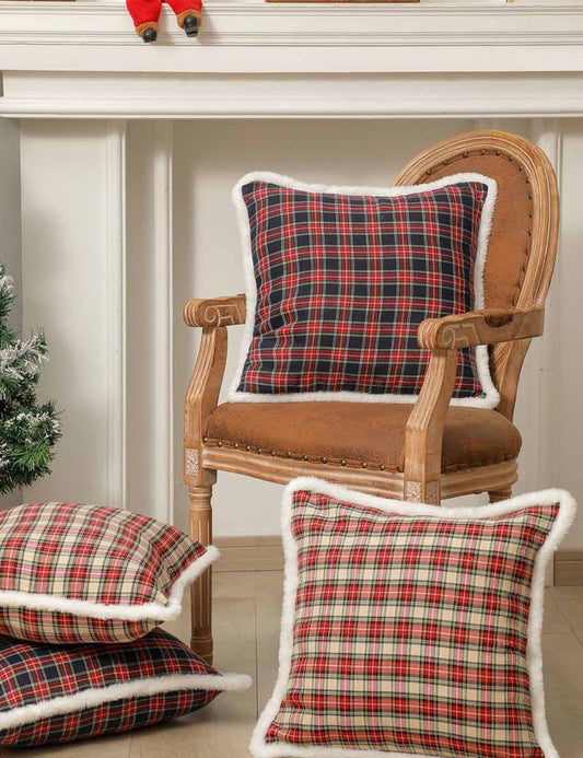 Simple Square Plaid Christmas Throw Pillow Case