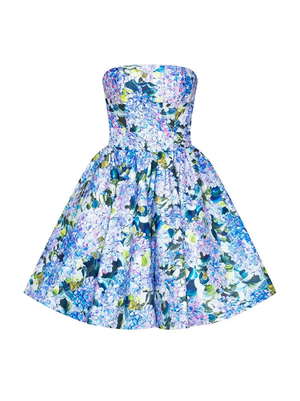 Flower Prinnted Sleeveless Tube A-Line Mini Dresses