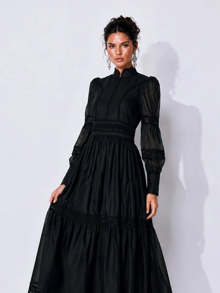 Catalina Organza Puff-Sleeve Maxi Dress