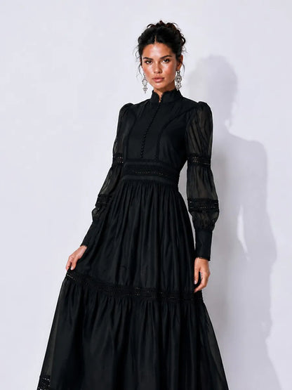 Catalina Organza Puff-Sleeve Maxi Dress