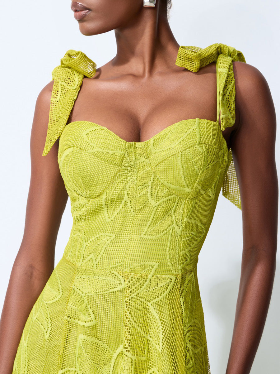 Ariana Romance Green Floral Lace Bow Strap Maxi Dress