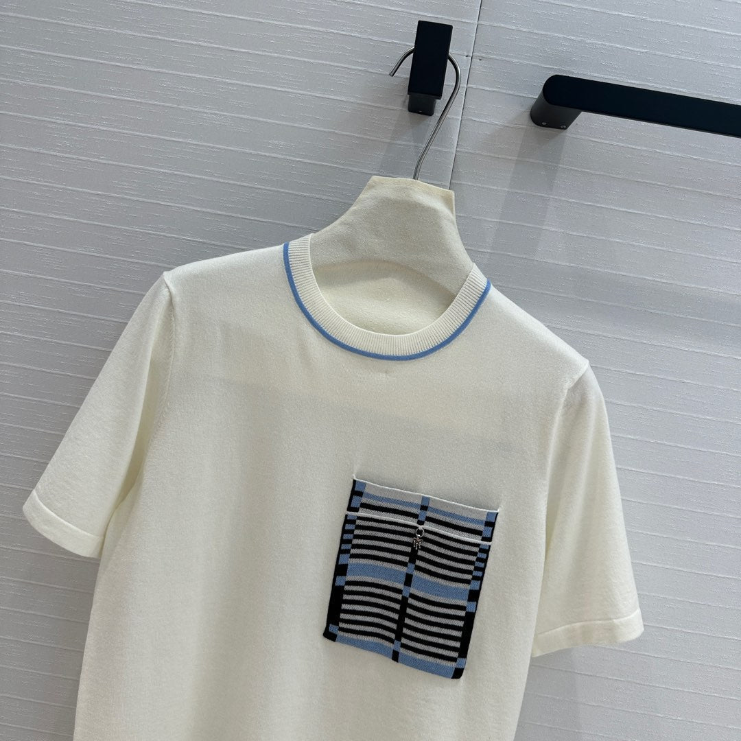 Hm 25 Short-sleeved Sweater White Blue Wool