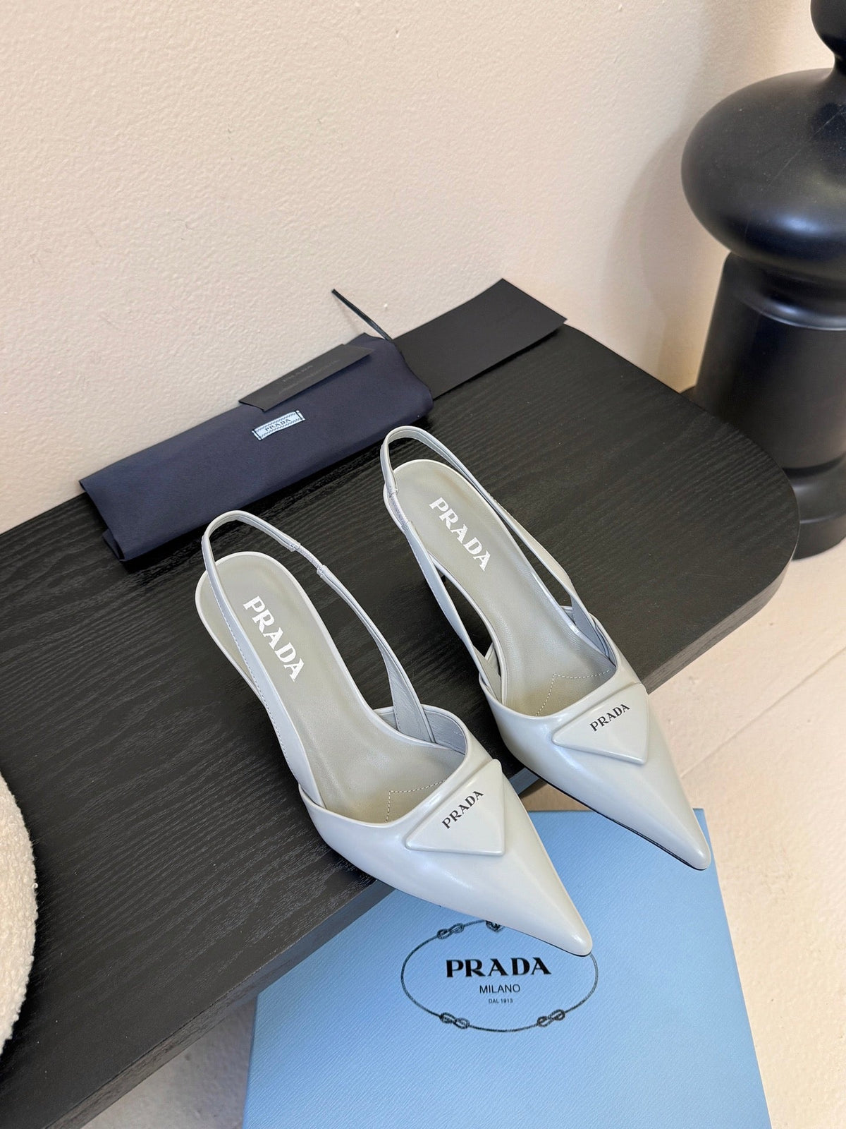 Prada Slingback Triangle-Logo Pumps 60mm Light Blue Lambskin 580365