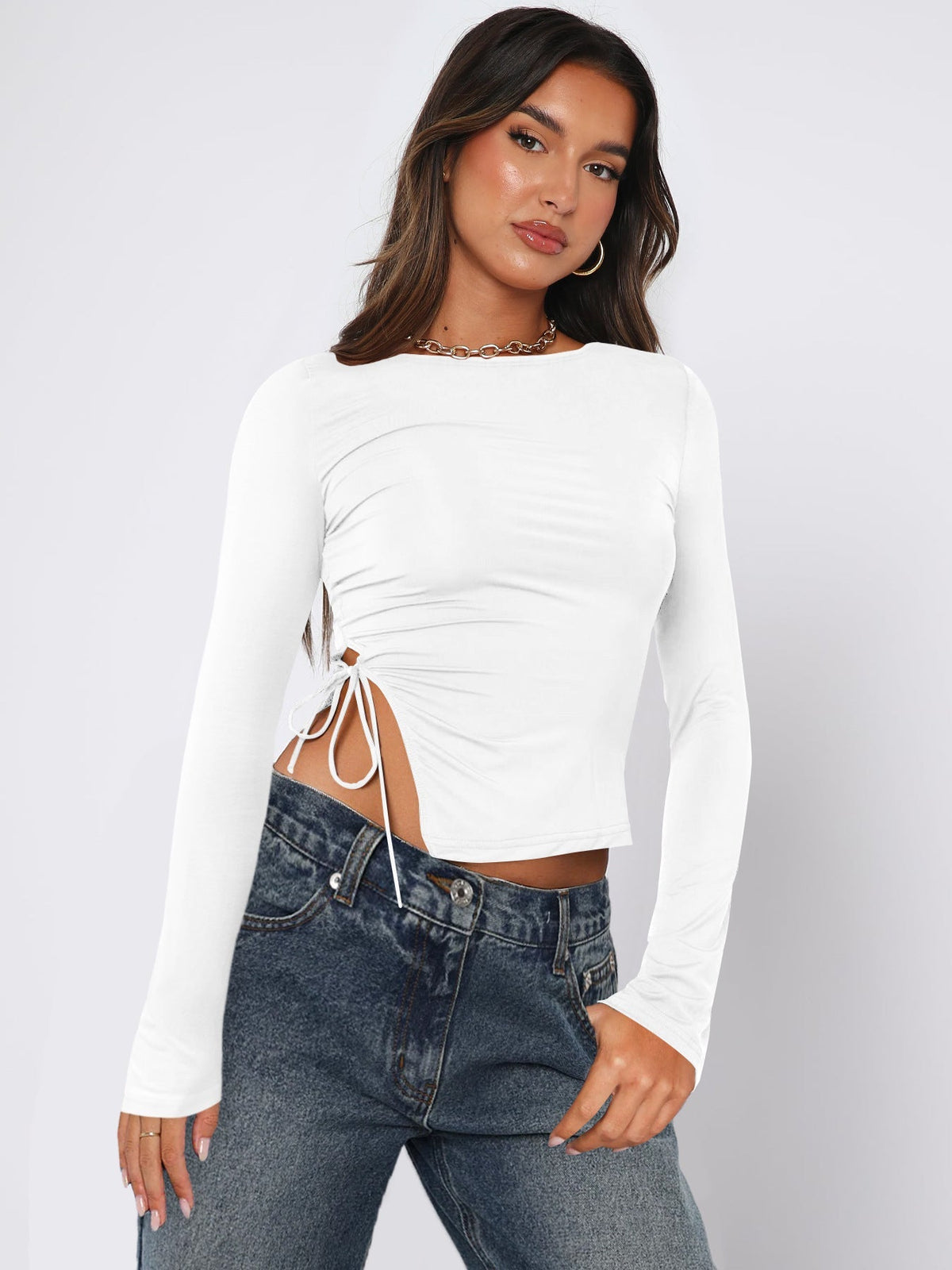 Black Drawstring Top Soft Stretchy Fabric