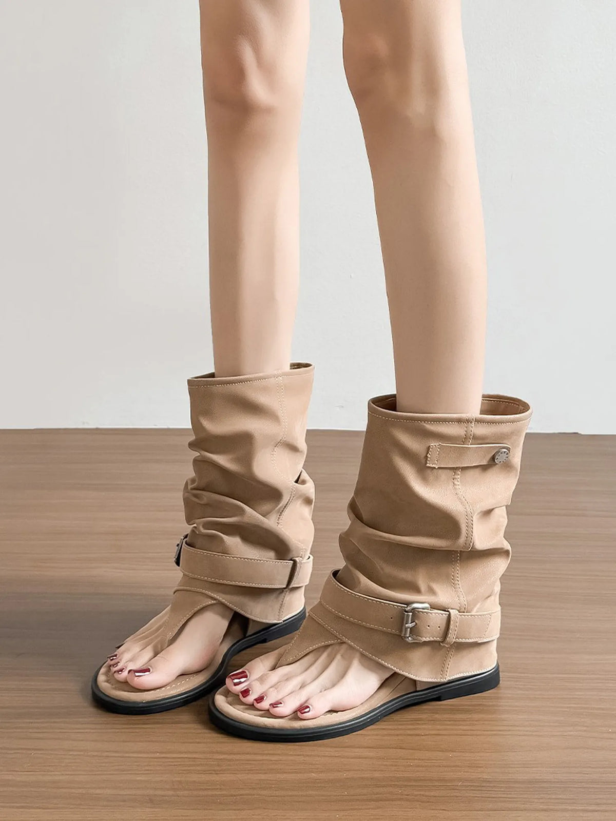 Yasmin Ruched Leather Open-toe Boots
