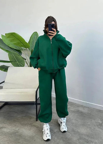 Oversized Zip Up Hoodie and Jogger Set Soft Fabric