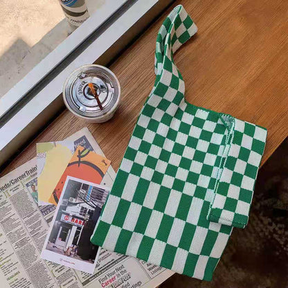 Crochet Tote Bag Checkerboard Knit Bag