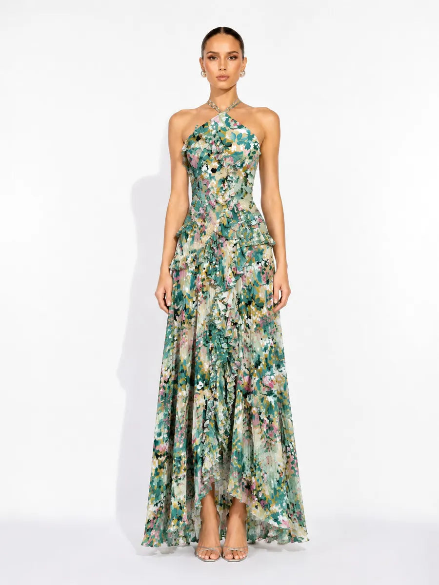 Arianne Pleated Print Sleeveless Maxi Dress