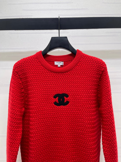 CHANEL 26 LOGO KNIT RED SWEATER 335405