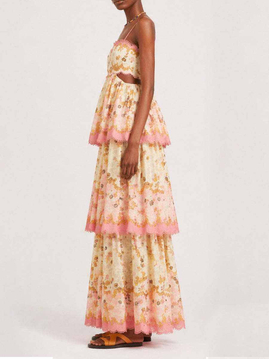 Maeve Layered Printed Spaghetti Strap Maxi Dress