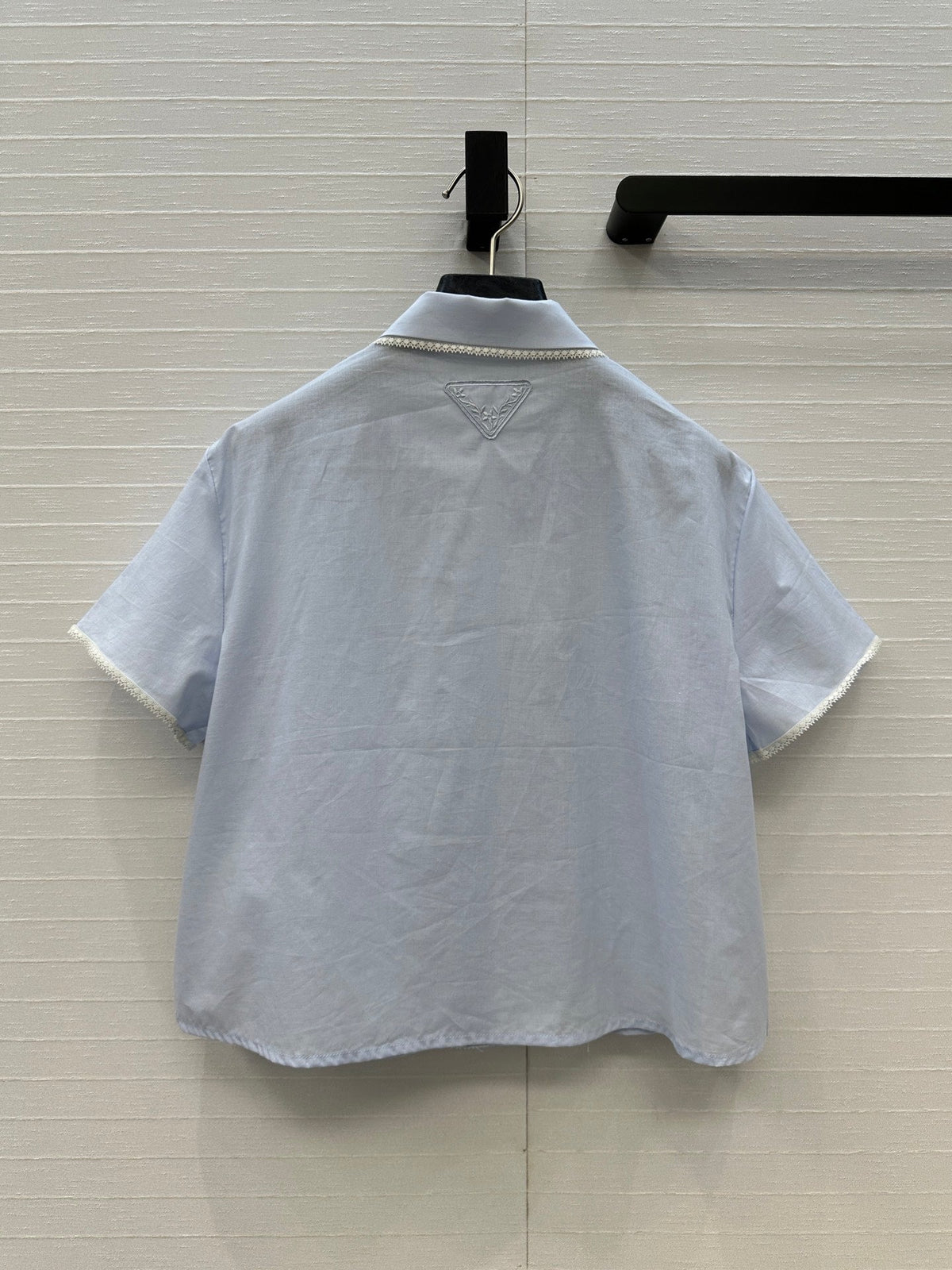 Prada 25 Lace Short-sleeved Shirt Blue Cotton