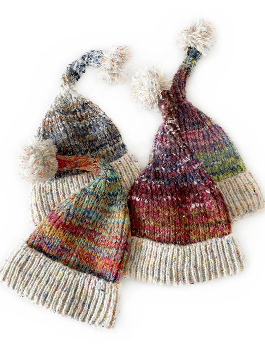 Haila - Vintage Colorful Knitted Warm Beanie with Pom-Pom