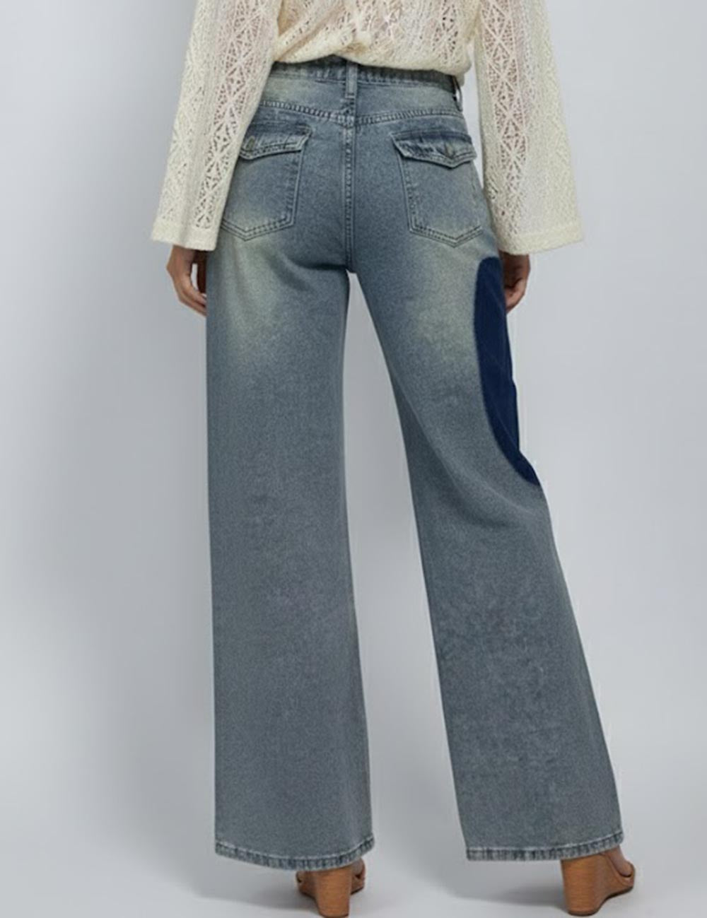 Splicing Heart Distressed Low Rise Straight Leg Jeans