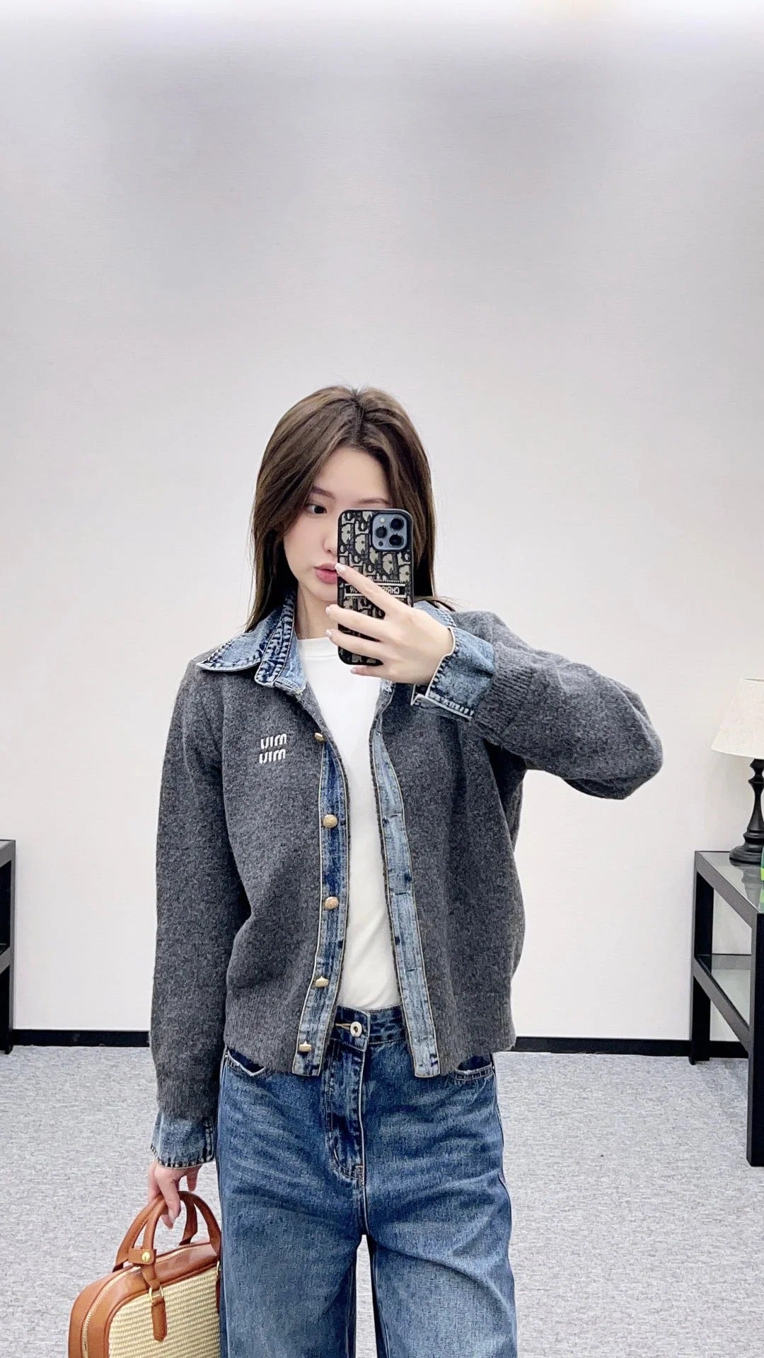 MIUMIU KNIT JACKET WITH DENIM STYLE 735