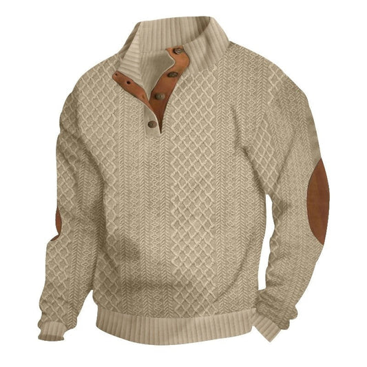 Stand Collar Long Sleeve Jacquard Knit Sweater