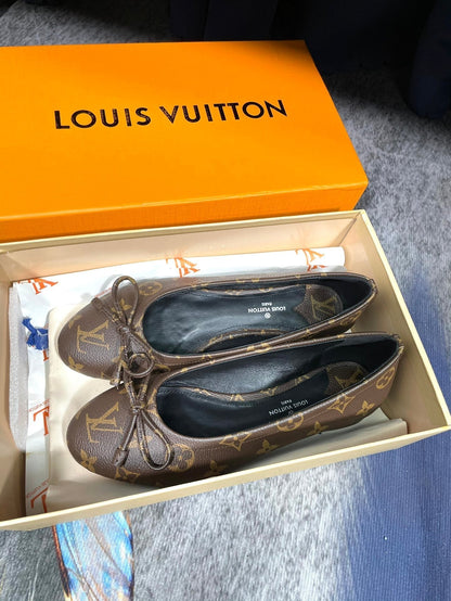 LV Butterfly Knot Black Ballet Flat Brown Monogram Sheepskin
