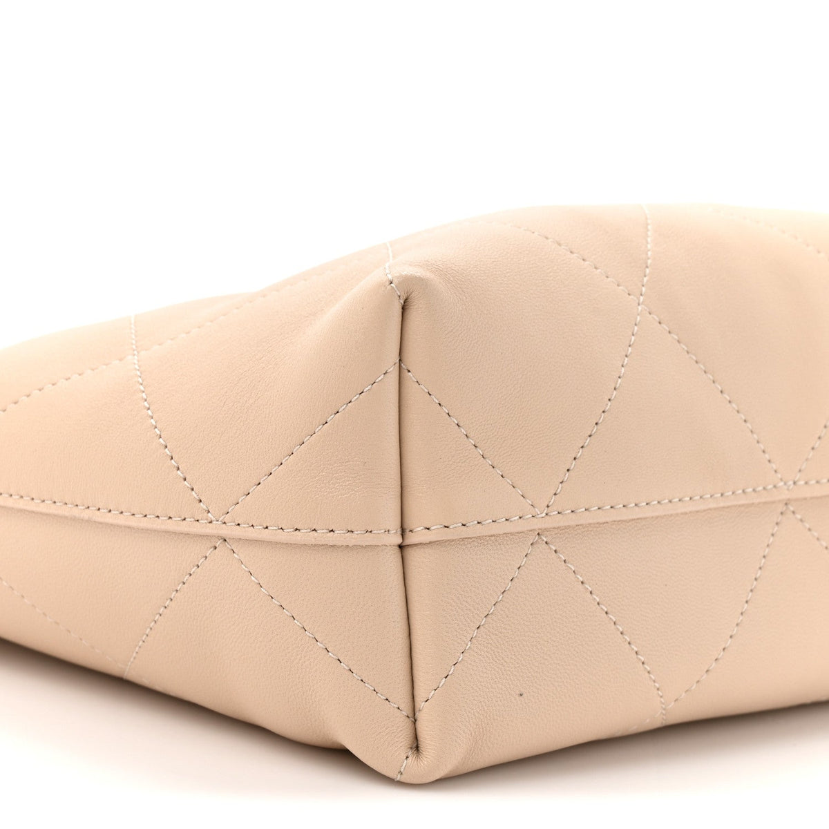 Shiny Lambskin Quilted Small Hobo Beige