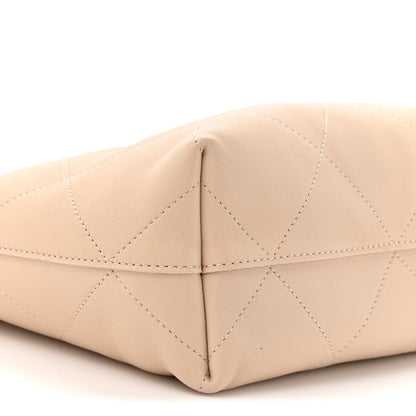 Shiny Lambskin Quilted Small Hobo Beige