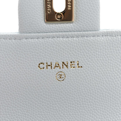 Caviar Quilted Mini Retro Twist Top Handle Flap Light Blue