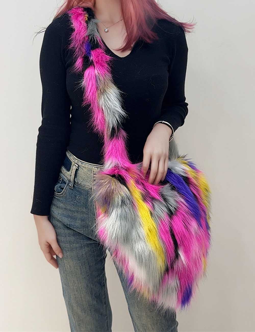 Heart Fluffy Faux Fox Fur Shoulder Bag