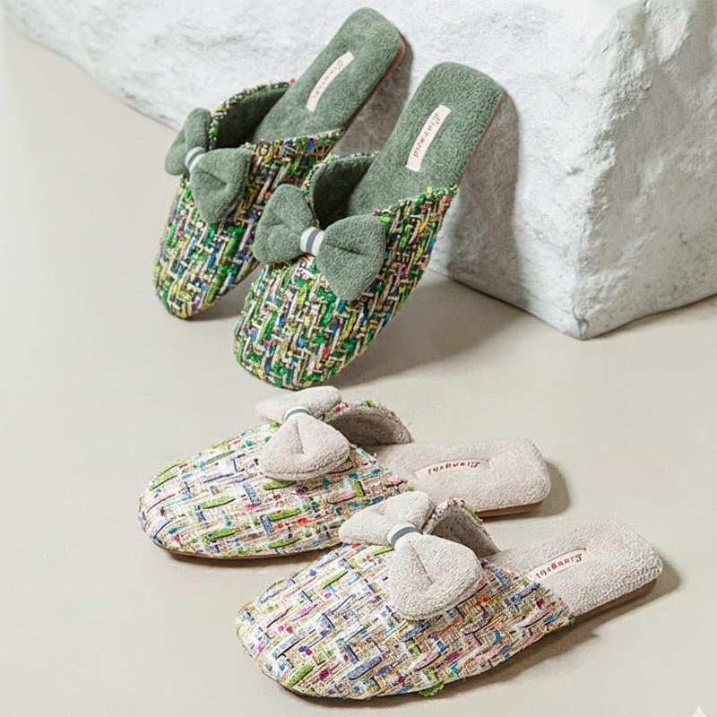 Trendy Bow Knot Thicken Plush Indoor Slippers