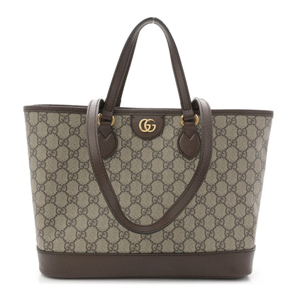 GG Supreme Monogram Textured Calfskin Small Ophidia Shoulder Tote Bag Beige Ebony New Acero