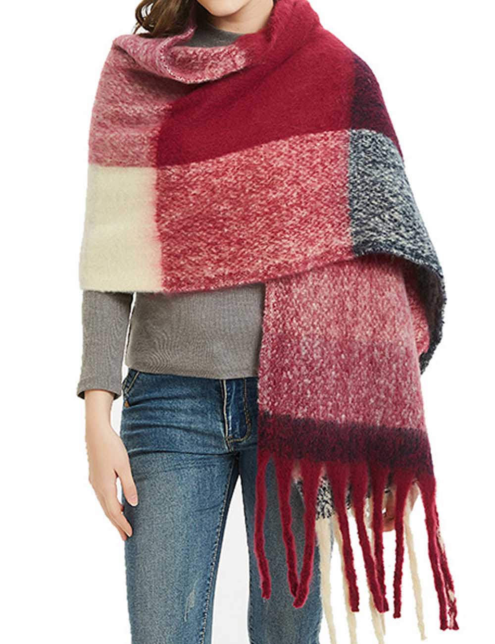 Soft Plaid Striped Tassel Warm Winter Scarf