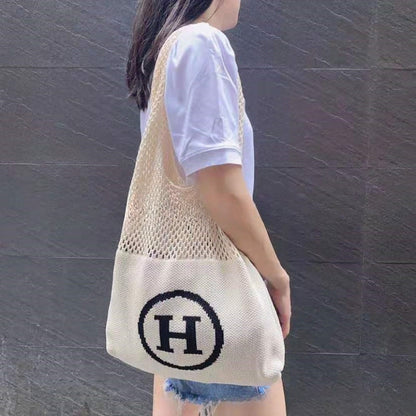Crochet Tote Bag H Letter Bag Hollow Woven Mesh Bag