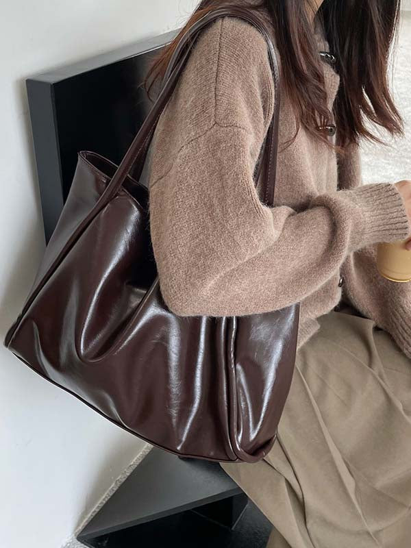 Simple Casual Chic Solid Color PU Tote Shoulder Bags Accessories