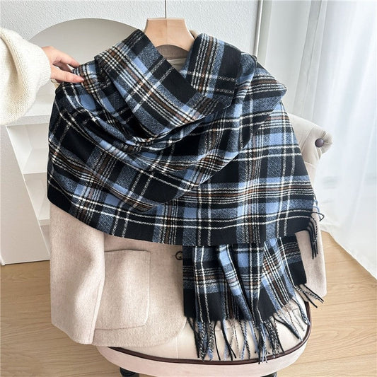 Color Block Plaid Fringe Scarf