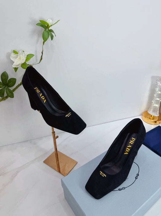 PRA 26SS Square-toe Block Heels 85 Black Suede 592360