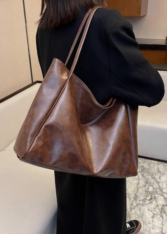 Spacious Faux Leather Tote With Glossy Finish